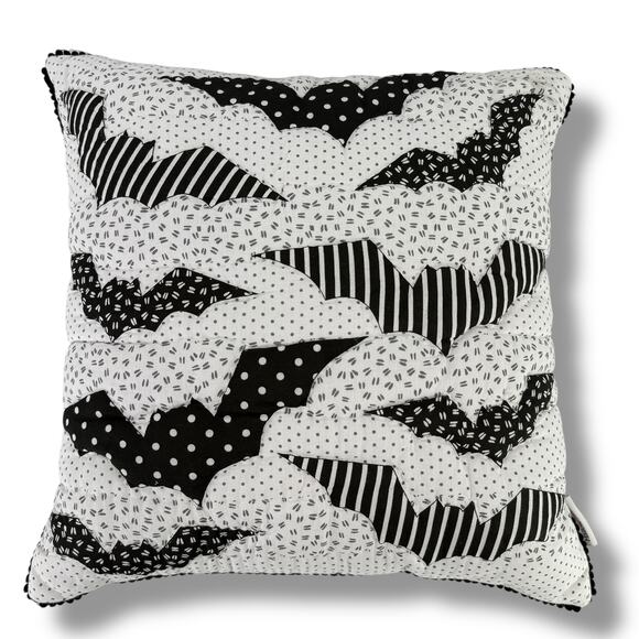 Happy Hallow Quilted Halloween Throw Pillow 17" Square Bats Polka Dot Stripe - Picture 1 of 4
